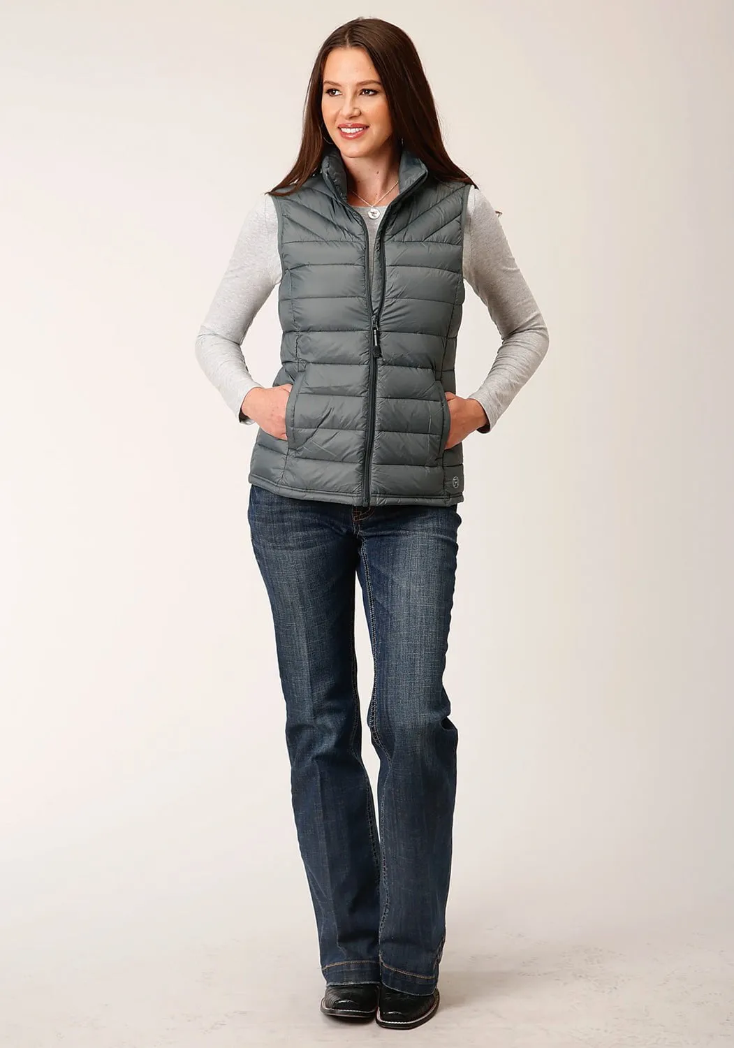 Casual Solution Traveler Gear Earthy Roper Womens Coated Down Filled Silver Sage 100% Nylon Softshell Vest