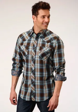 Comfortable fit Roper Mens Brown 100% Cotton Crossing Dobby Plaid L/S Shirt Casual Layer Errand Ready Roper Mens Brown 100% Cotton Crossing Dobby Plaid L/S Shirt