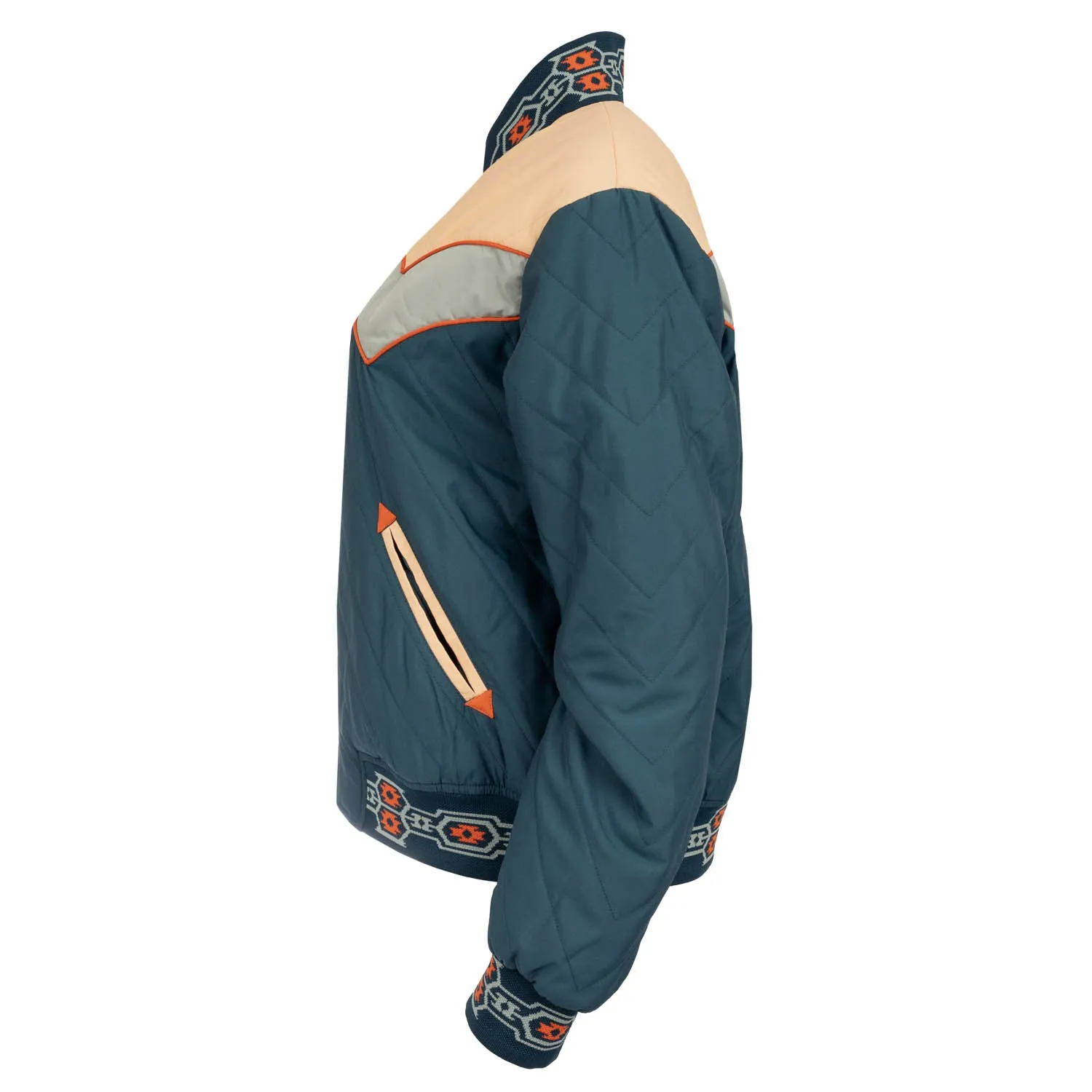Always Stylish STS Ranchwear Womens Salinas Bomber Teal/Multicolor Nylon Blend Softshell Jacket