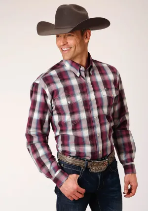 Comfortable Layer Roper Mens Wine 100% Cotton Plaid BD L/S Button Shirt V-Neck Yoke Design Roper Mens Wine 100% Cotton Plaid BD L/S Button Shirt