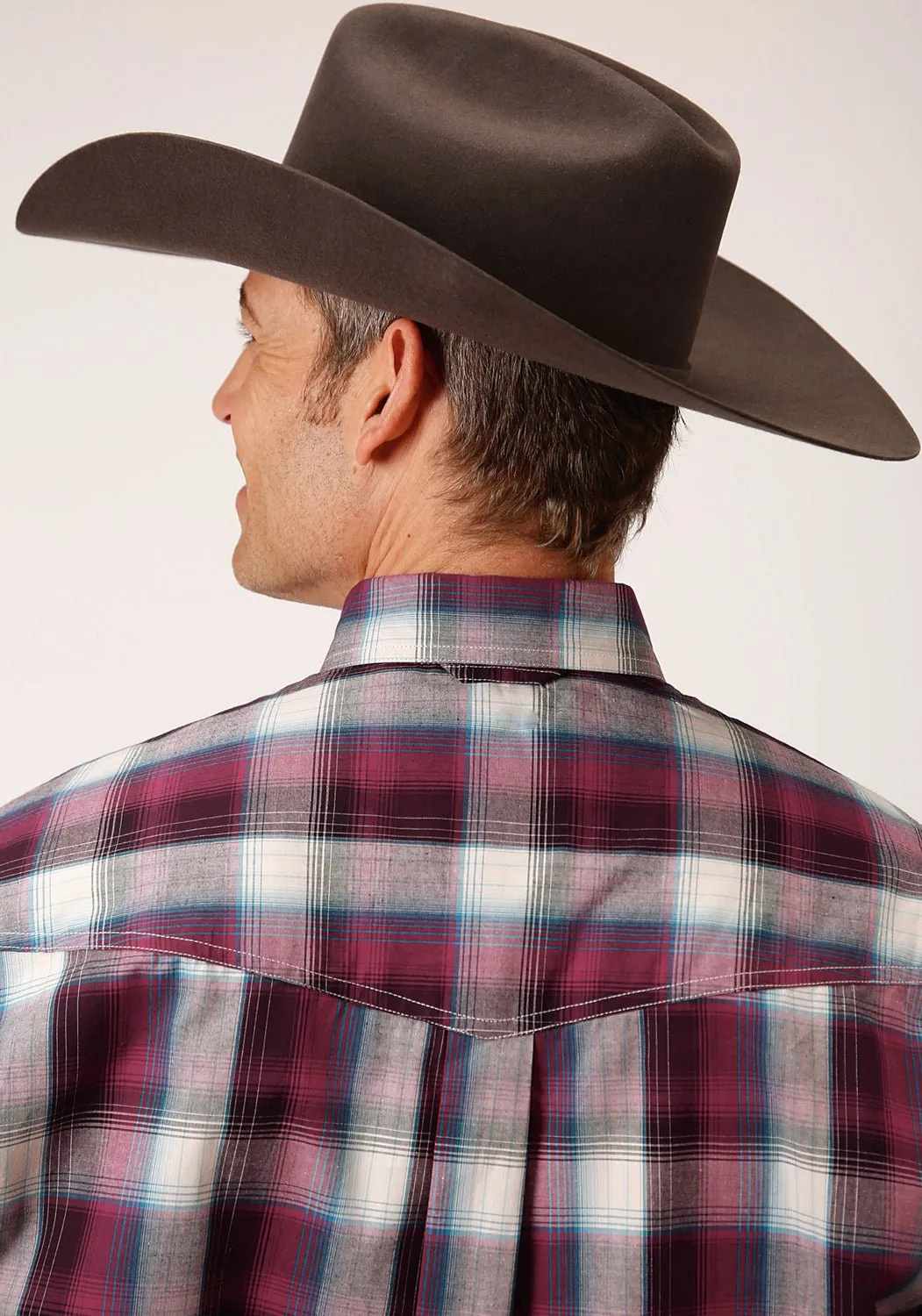 Tagless Design Subtle Print Roper Mens Wine 100% Cotton Plaid BD L/S Button Shirt