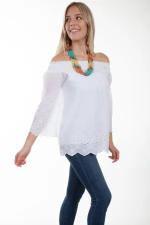 Comfortable Layer Scully Womens Off Shoulder Eyelet White 100% Cotton S/S Blouse Active Design Scully Womens Off Shoulder Eyelet White 100% Cotton S/S Blouse