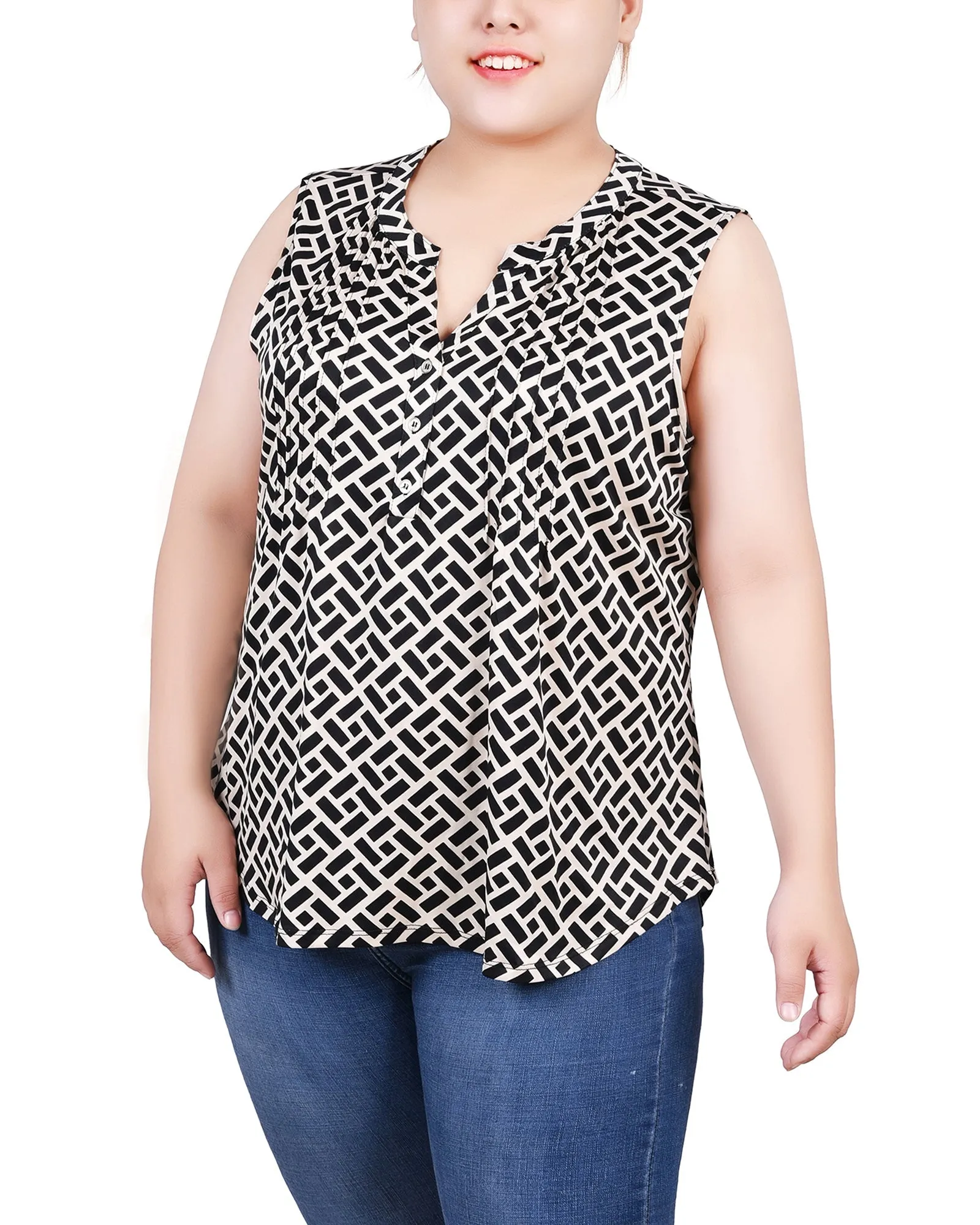 Plus Size Sleeveless Knit Y Neck Top Airy Drape