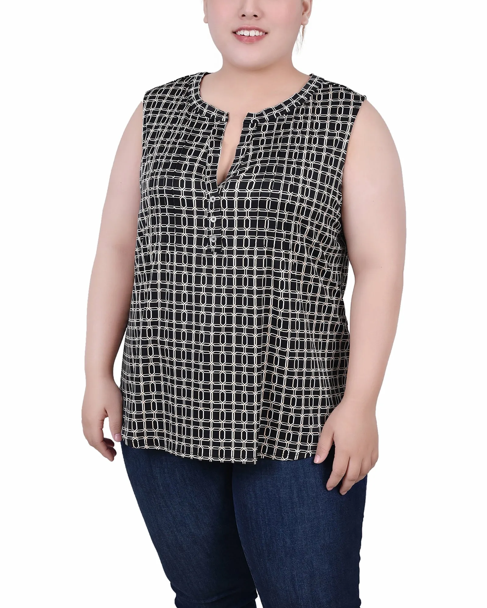 Plus Size Sleeveless Knit Y Neck Top Polished look dress