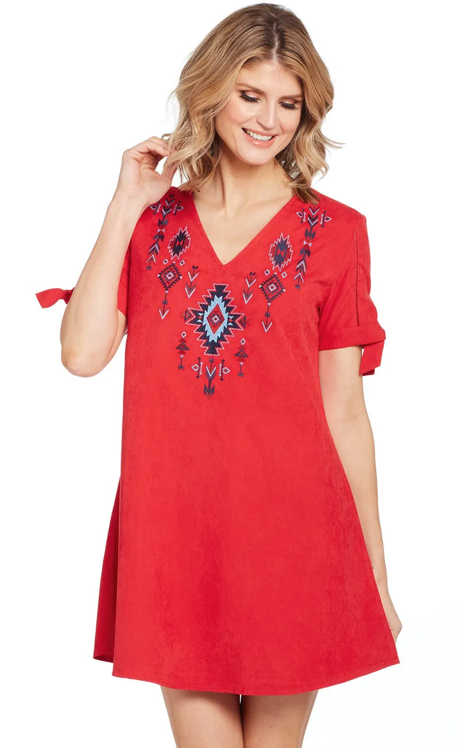 Cowgirl Up Womens Coral Red Polyester Southwest Dress S/S Fade Resistant Finish Soft Road Trip Youth Style