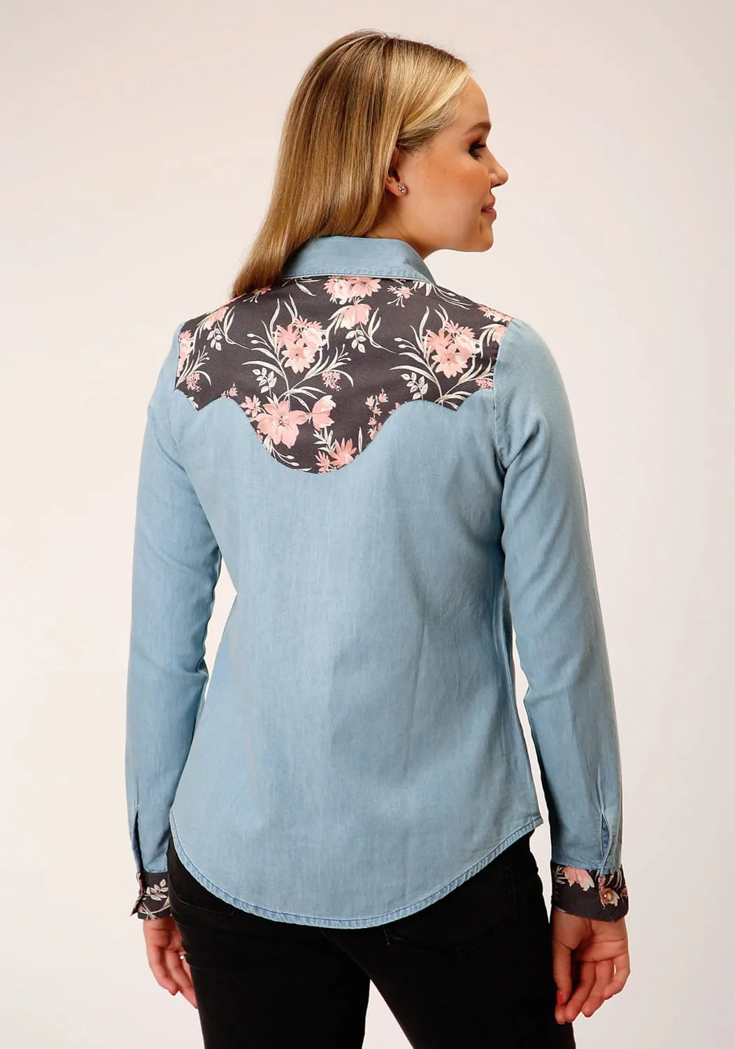 Roper Womens Pretty Retro Blue 100% Cotton L/S Shirt Breathable Cotton