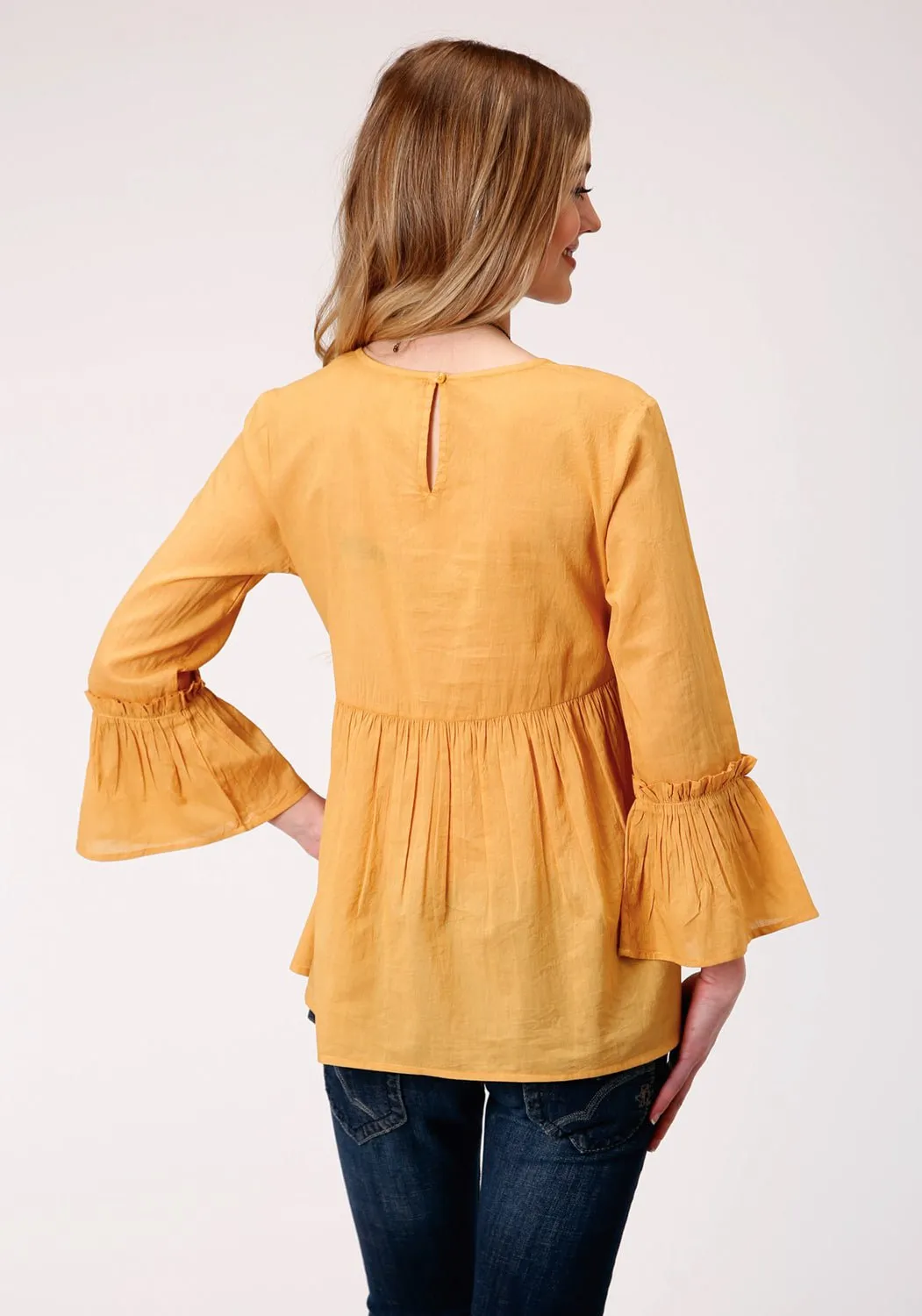Perfect Fit Design Roper Womens Yellow 100% Cotton Dip Dye L/S Blouse
