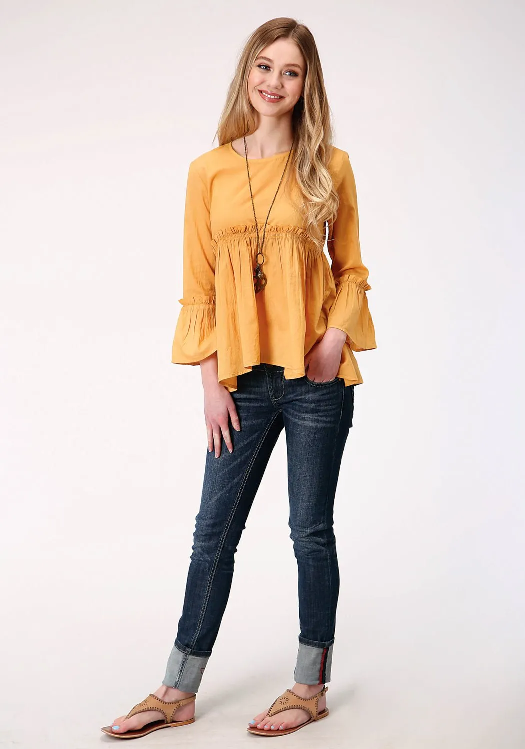 Roper Womens Yellow 100% Cotton Dip Dye L/S Blouse Sustainable Dye Methods