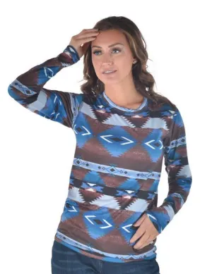 Comfortable Wear Cowgirl Tuff Womens Western Midweight Brown/Blue Poly/Spandex L/S T-Shirt Cowgirl Tuff Womens Western Midweight Brown/Blue Poly/Spandex L/S T-Shirt Picnic Style Creative Look Minimalist Style