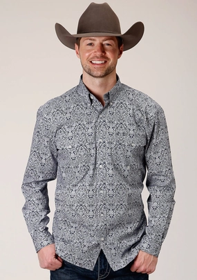 Comfortable Design Roper Mens Blue 100% Cotton Crystal Medallion BD L/S Btn Shirt Button-up Monochrome Palette Roper Mens Blue 100% Cotton Crystal Medallion BD L/S Btn Shirt
