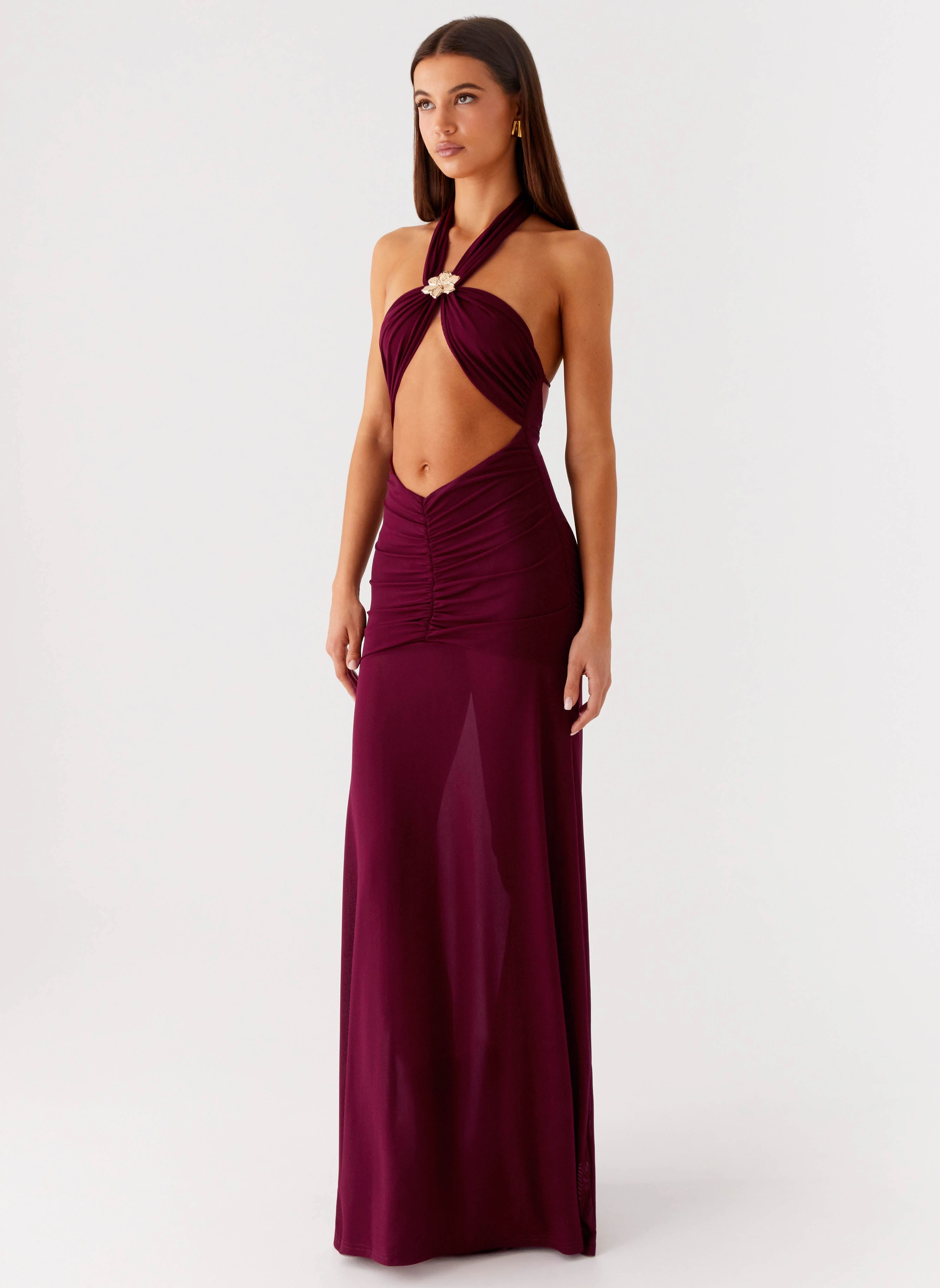 Deltina Maxi Dress - Boysenberry Subtle Charm Gathered-Detail