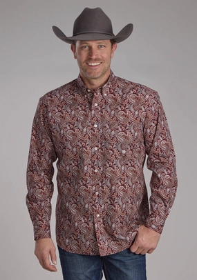 Comfortable Wear Roper Mens 2242 Sangria Paisley Wine 100% Cotton 1 Pkt L/S Shirt Petite Option Roper Mens 2242 Sangria Paisley Wine 100% Cotton 1 Pkt L/S Shirt