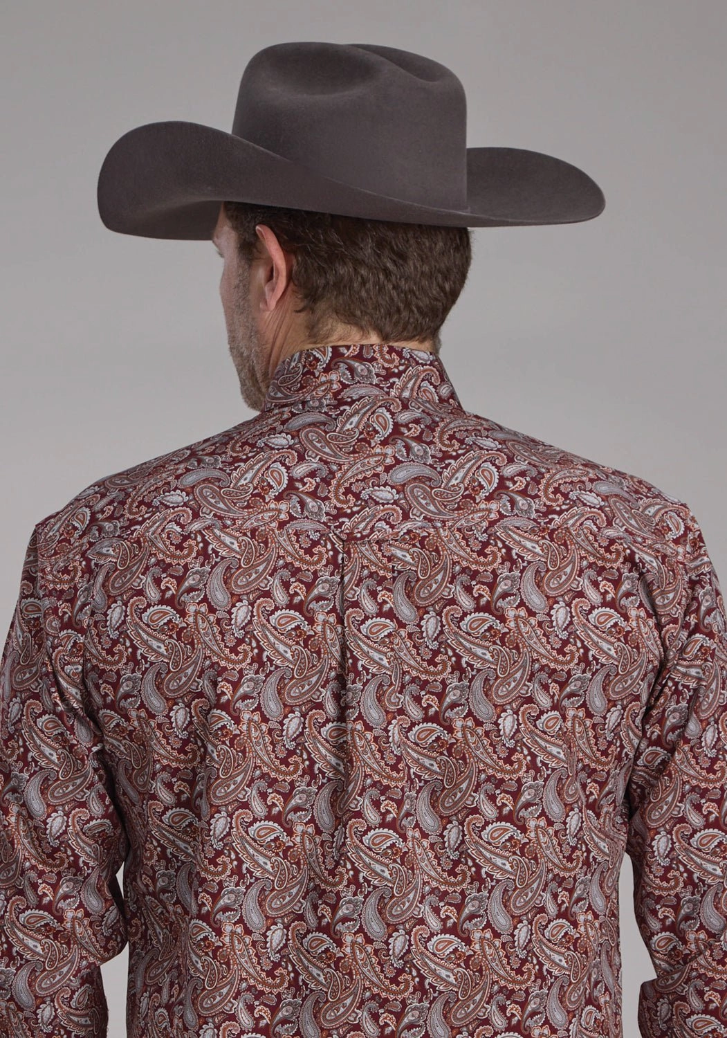 Roper Mens 2242 Sangria Paisley Wine 100% Cotton 1 Pkt L/S Shirt color block Lightweight Fabric