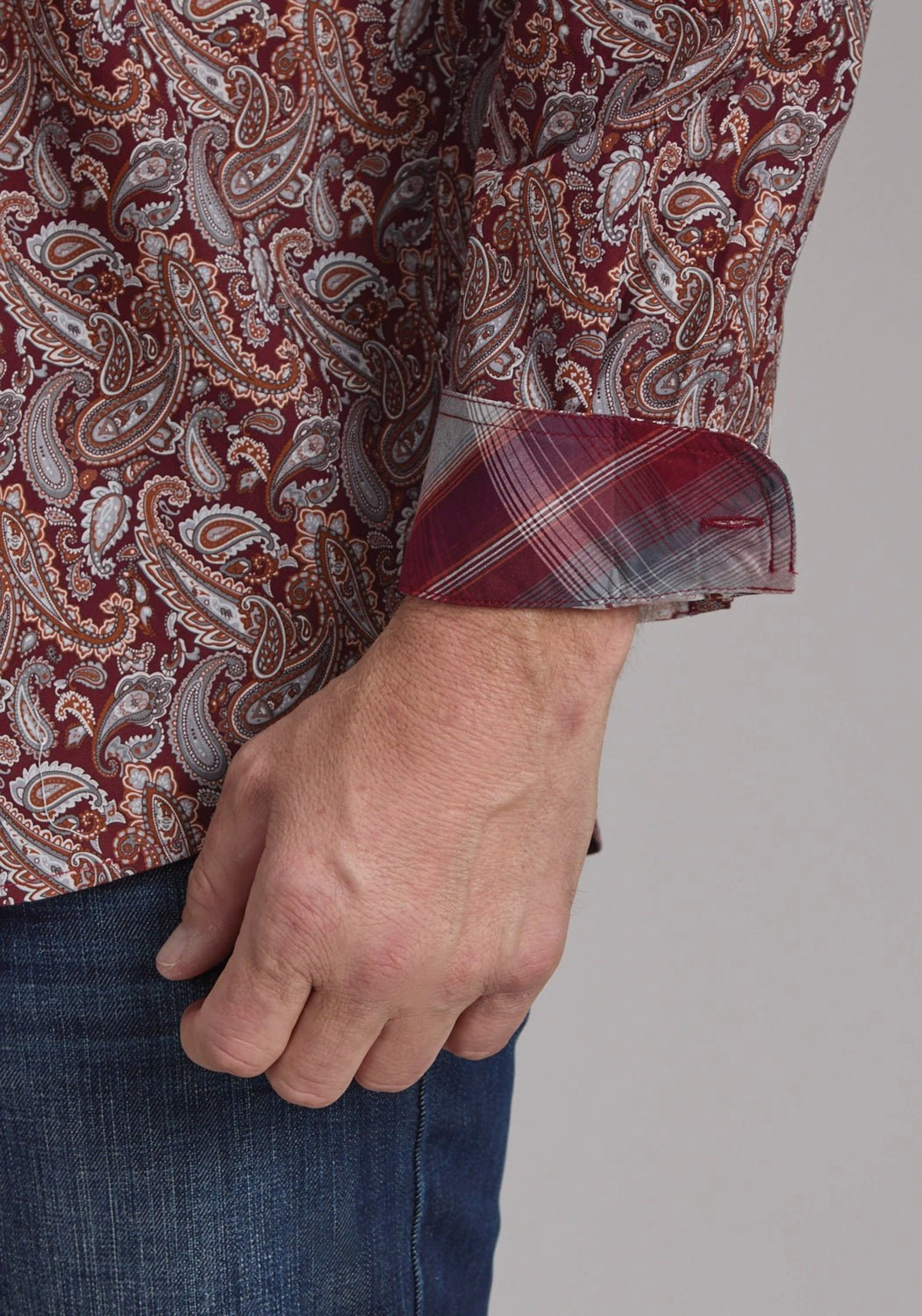 Reinforced Shoulders High-End Finish Roper Mens 2242 Sangria Paisley Wine 100% Cotton 1 Pkt L/S Shirt