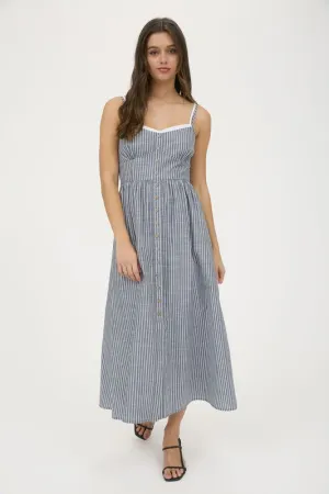 Comfy and Chic Malia Stripe Contrast Strap Button Down Midi Dress Malia Stripe Contrast Strap Button Down Midi Dress Sharp Fit