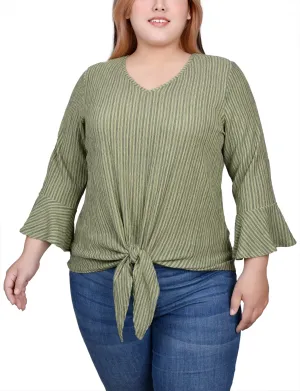 Comfy and Cool Plus Size 3/4 Bell Sleeve Textured Knit Top Smart And Comfortable Plus Size 3/4 Bell Sleeve Textured Knit Top