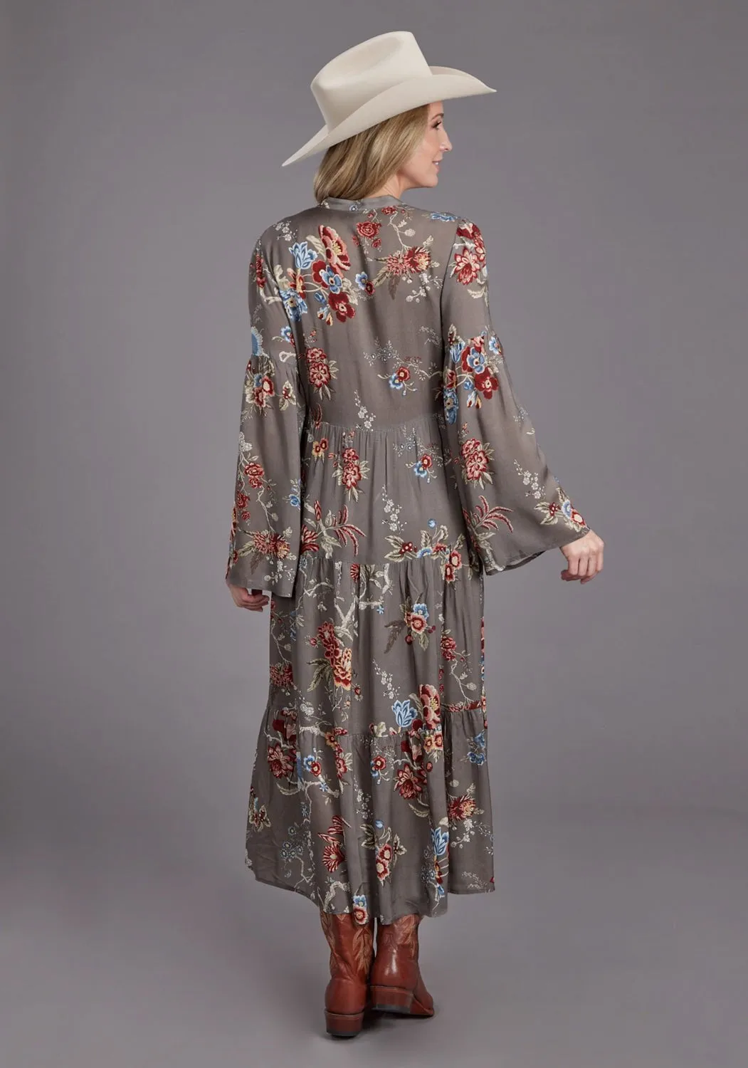 Fit Routine Odor Control Treatment Stetson Womens Vintage Tapestry Grey 100% Rayon L/S Dress