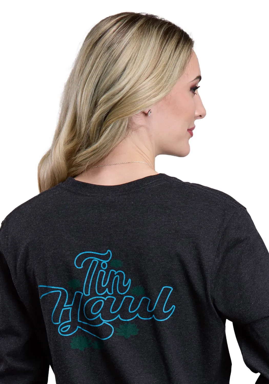 Sophisticated Look Tin Haul Womens Script With Succulents Black Poly/Cotton L/S T-Shirt