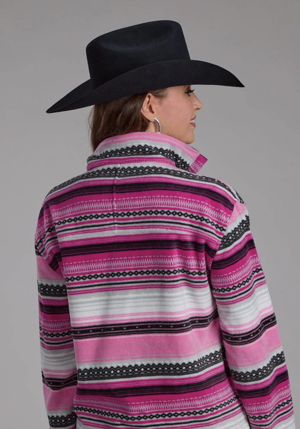 Timeless Feel Roper Womens Aztec Stripe Pink/Purple 100% Polyester Fleece Jacket