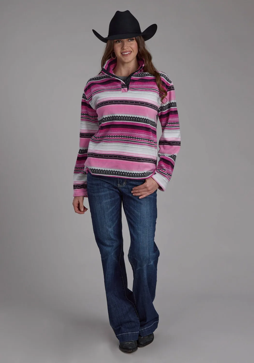 Odor Control Coating Roper Womens Aztec Stripe Pink/Purple 100% Polyester Fleece Jacket