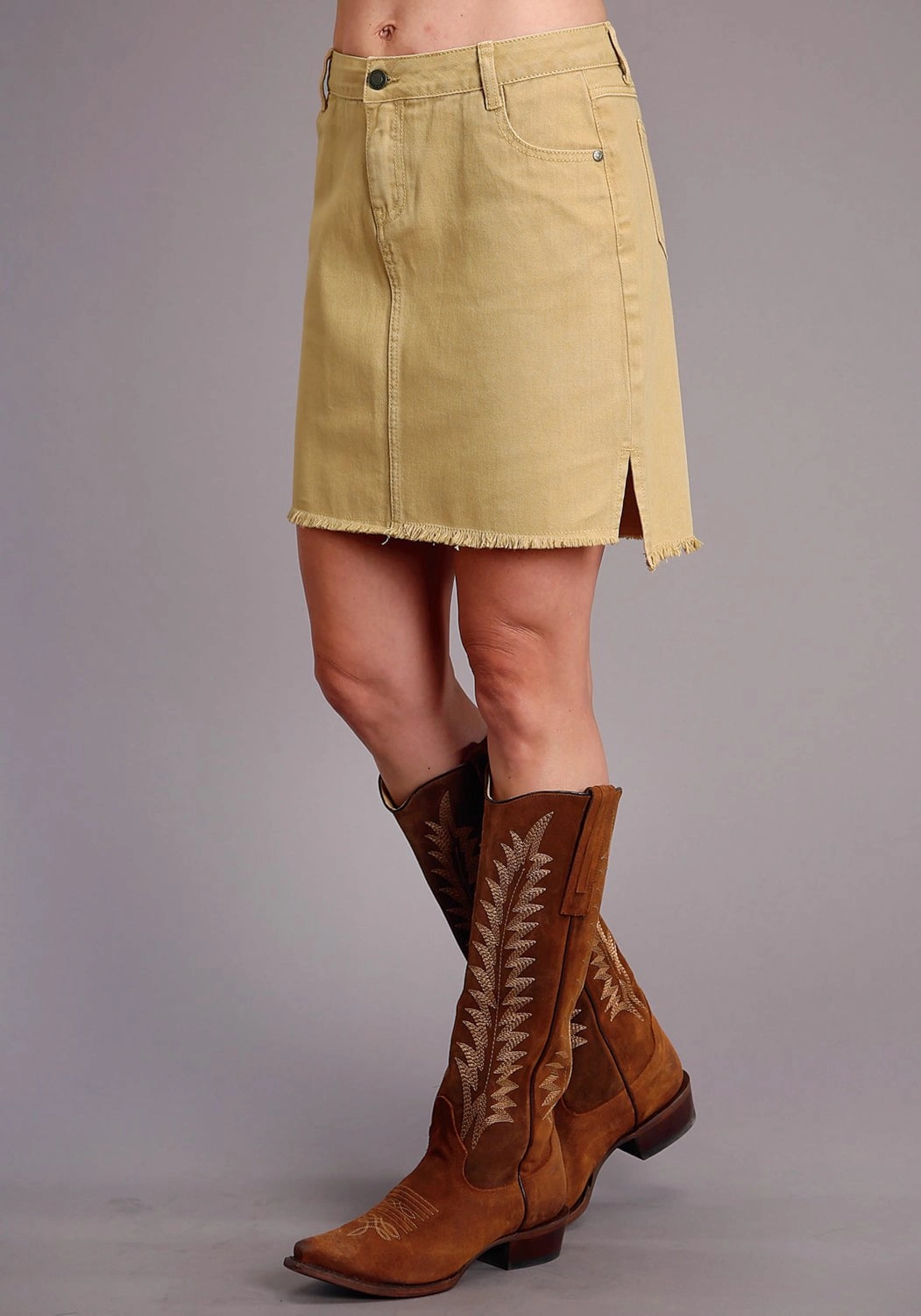 Stetson Womens Gold 100% Cotton Above the Knee Skirt Durable Hardware Layer Staple
