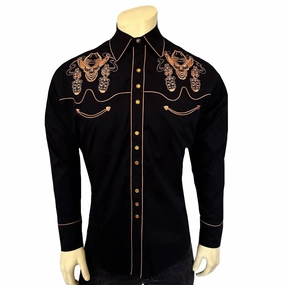 Comfy Look Rockmount Mens Dead Cowboy Guns Blazing Black 100% Cotton L/S Shirt Rockmount Mens Dead Cowboy Guns Blazing Black 100% Cotton L/S Shirt Subtle Print Odor control