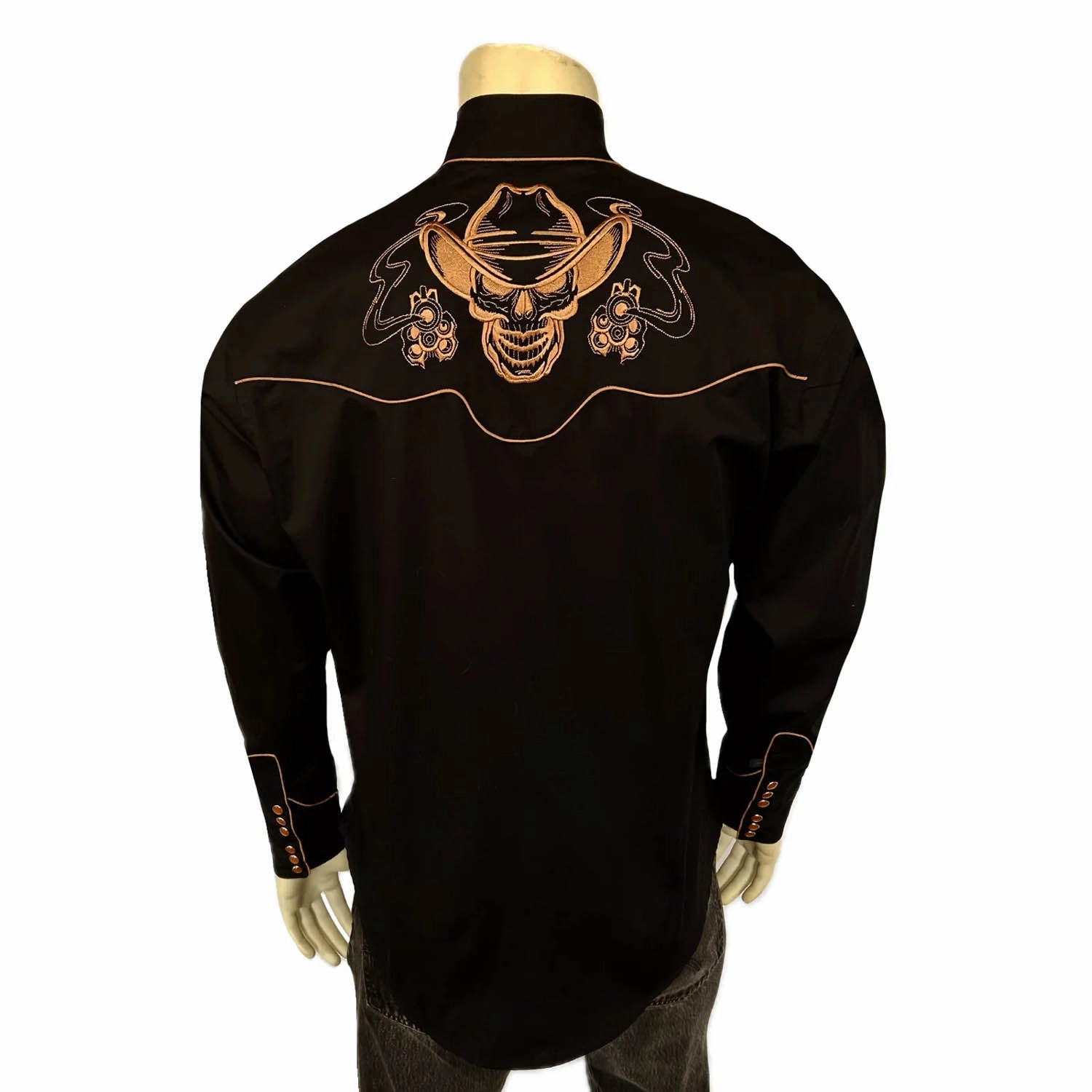 Rockmount Mens Dead Cowboy Guns Blazing Black 100% Cotton L/S Shirt Yoke Design Non Restrictive Fit