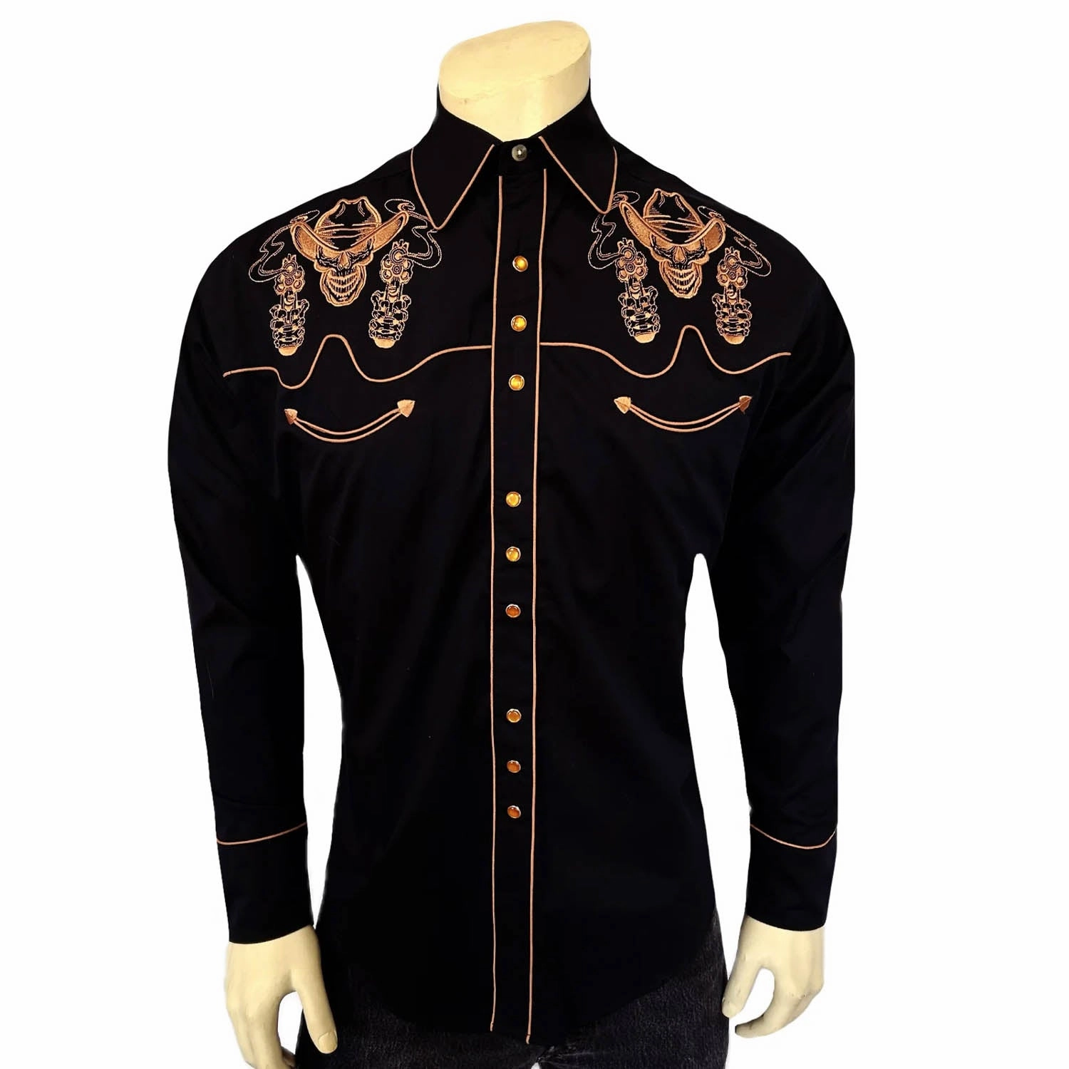 Rockmount Mens Dead Cowboy Guns Blazing Black 100% Cotton L/S Shirt Subtle Print Odor control
