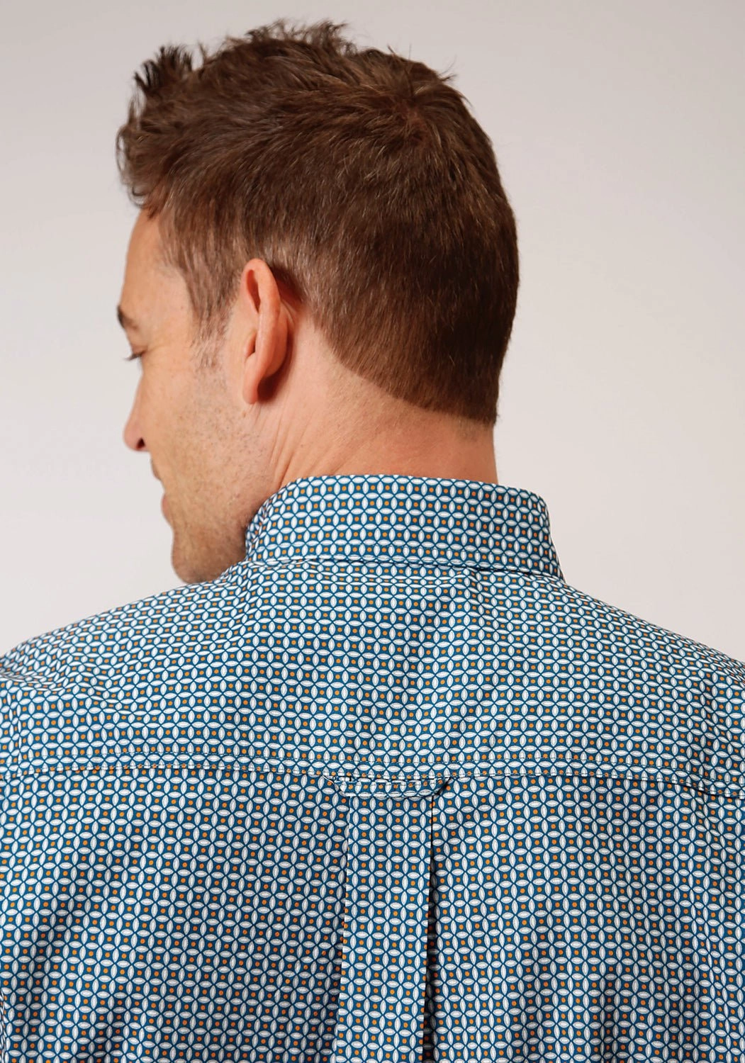 Roper Mens Blue 100% Cotton Geo BD L/S 1 Pocket Shirt Unisex Design