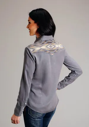 Compact Style Stetson Womens Western Twill Grey Lyocell L/S Blouse Night Out Sleepwear Stetson Womens Western Twill Grey Lyocell L/S Blouse