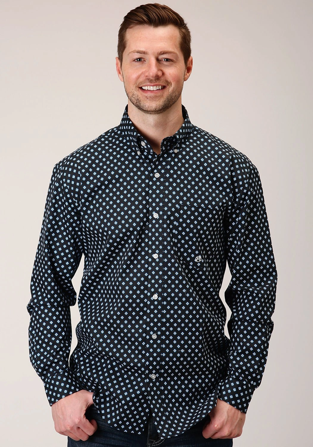 Oversized style Durable Texture Roper Mens Black 100% Cotton New Star Foulard BD L/S 1 Pkt Shirt