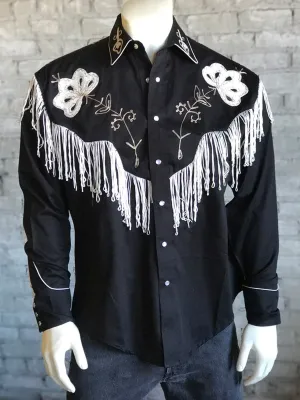 Compression Enhanced Fabric Rockmount Mens Black 100% Cotton Vintage Fringe Western L/S Shirt Rockmount Mens Black 100% Cotton Vintage Fringe Western L/S Shirt Subtle patterns