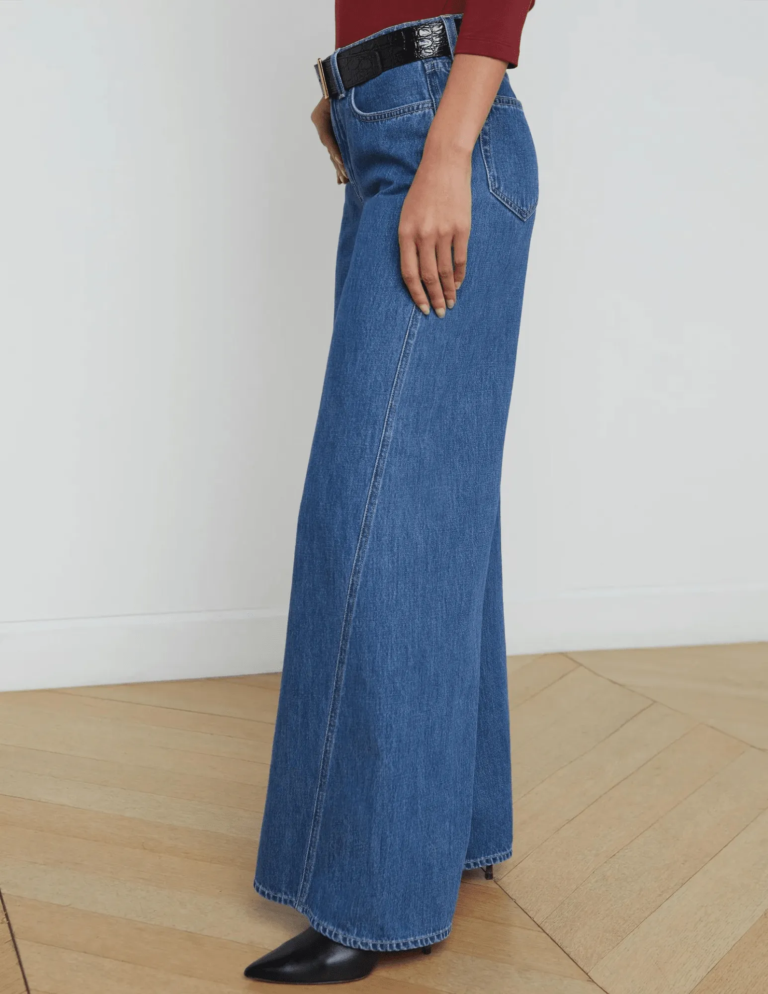 Multi Layer Knee Reinforcement Streetwear Fan Beach Day L??AGENCE Beau T-Seam Wide Leg Jeans In Glendora