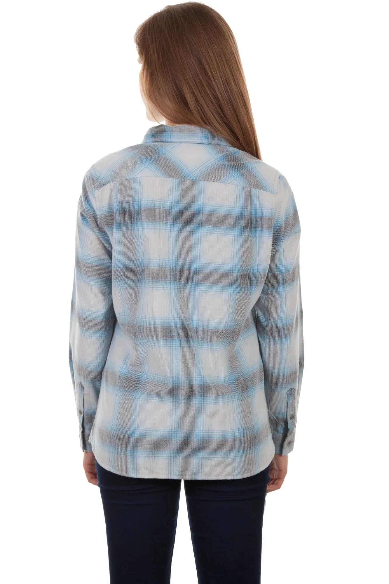 Scully Womens Blue/White 100% Cotton Plaid L/S Shirt Formal Fashion Lover