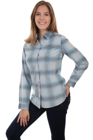 Contemporary Fit Scully Womens Blue/White 100% Cotton Plaid L/S Shirt Scully Womens Blue/White 100% Cotton Plaid L/S Shirt Party Look Luxury