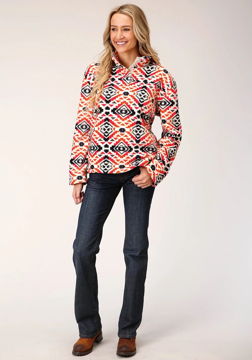 Roper Womens Grey/Orange Polyester Fleece Jacket Artist Vibe Comfy