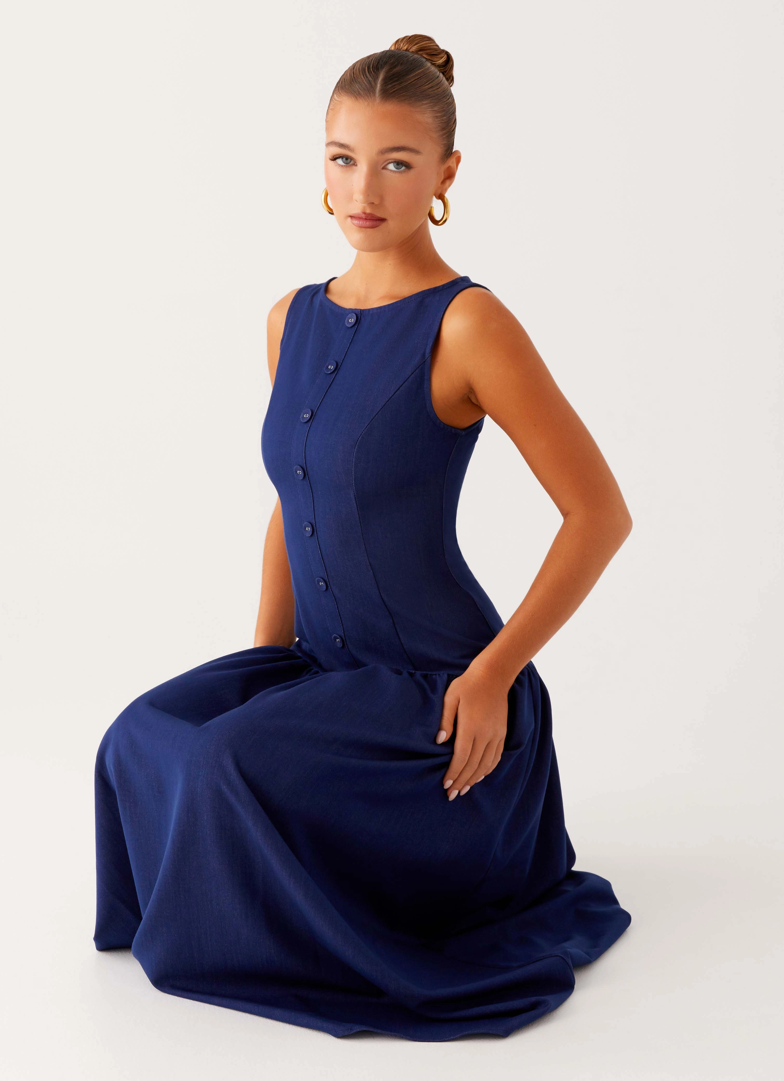 Layered Texture Hayes Denim Midi Dress - Indigo