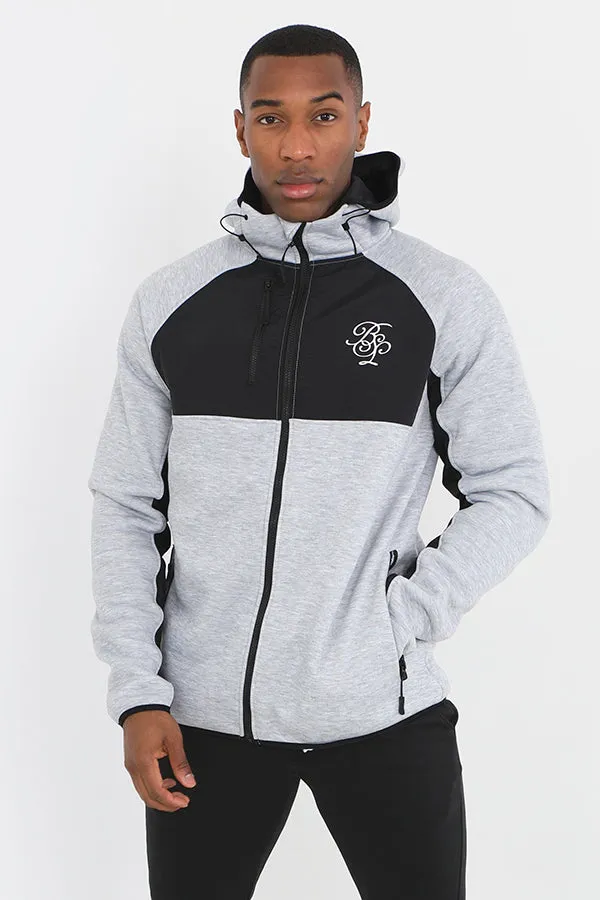 CONTRAST PANEL HIGH NECK ZIP THROUGH HOODIE