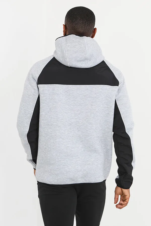 CONTRAST PANEL HIGH NECK ZIP THROUGH HOODIE