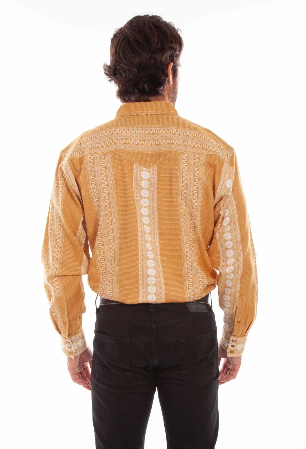 slim fit Matte Finish Scully Mens Signature Jacquard Mustard 100% Cotton L/S Shirt