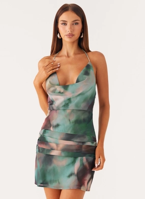 Contrast Stitch Cyna Cowl Mini Dress - Sea Splash Stylish Pick Cyna Cowl Mini Dress - Sea Splash