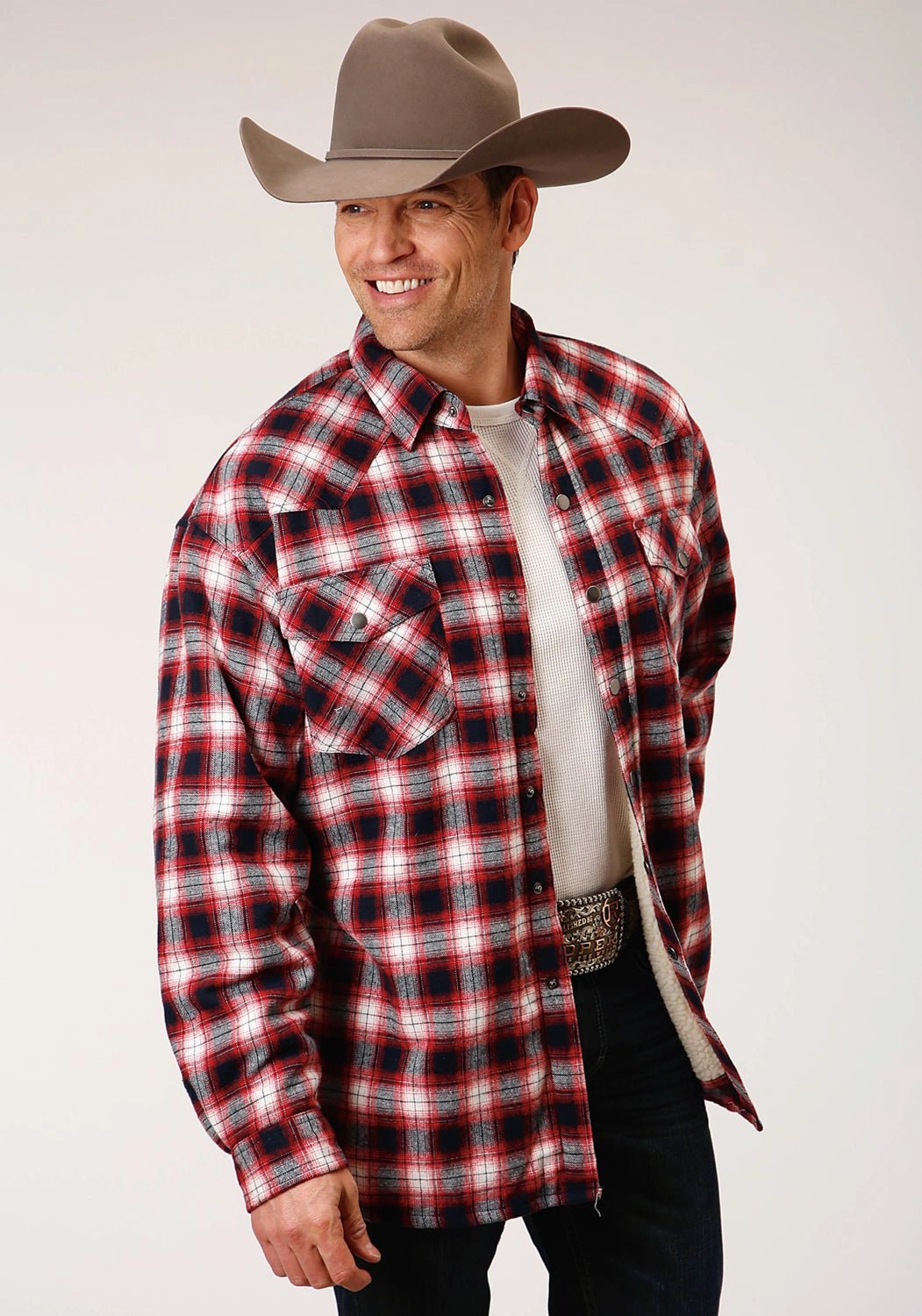 Country Escape Roper Mens Red 100% Cotton Sherpa Flannel Plaid L/S Shirt