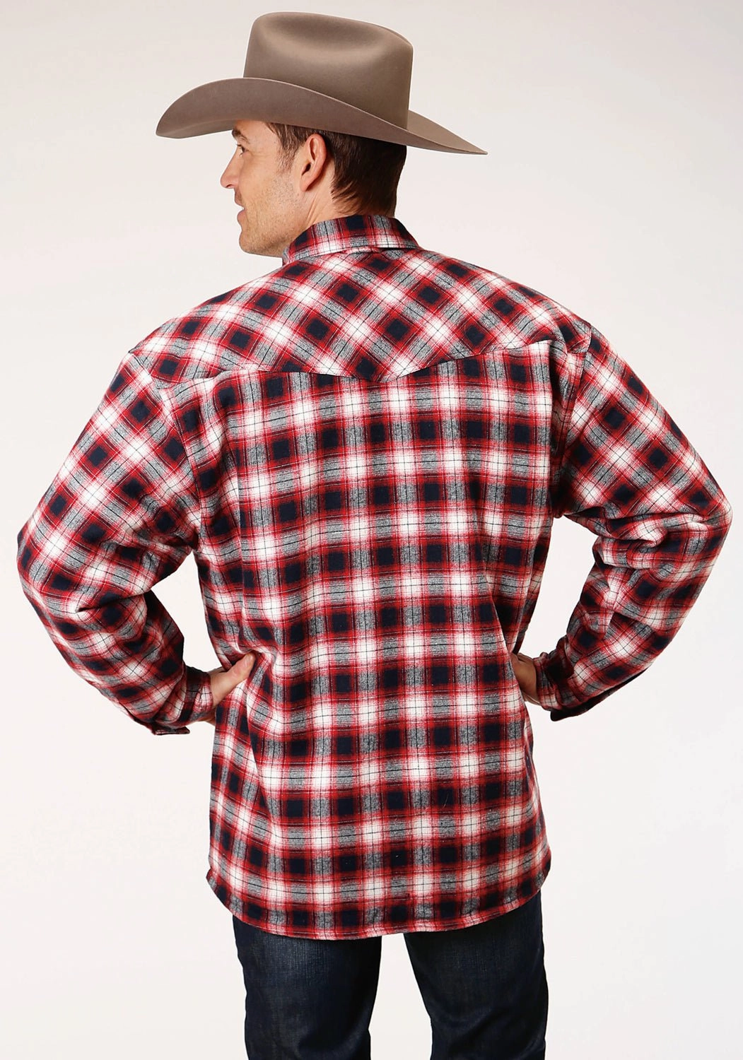 Classic Color Contemporary Style Roper Mens Red 100% Cotton Sherpa Flannel Plaid L/S Shirt