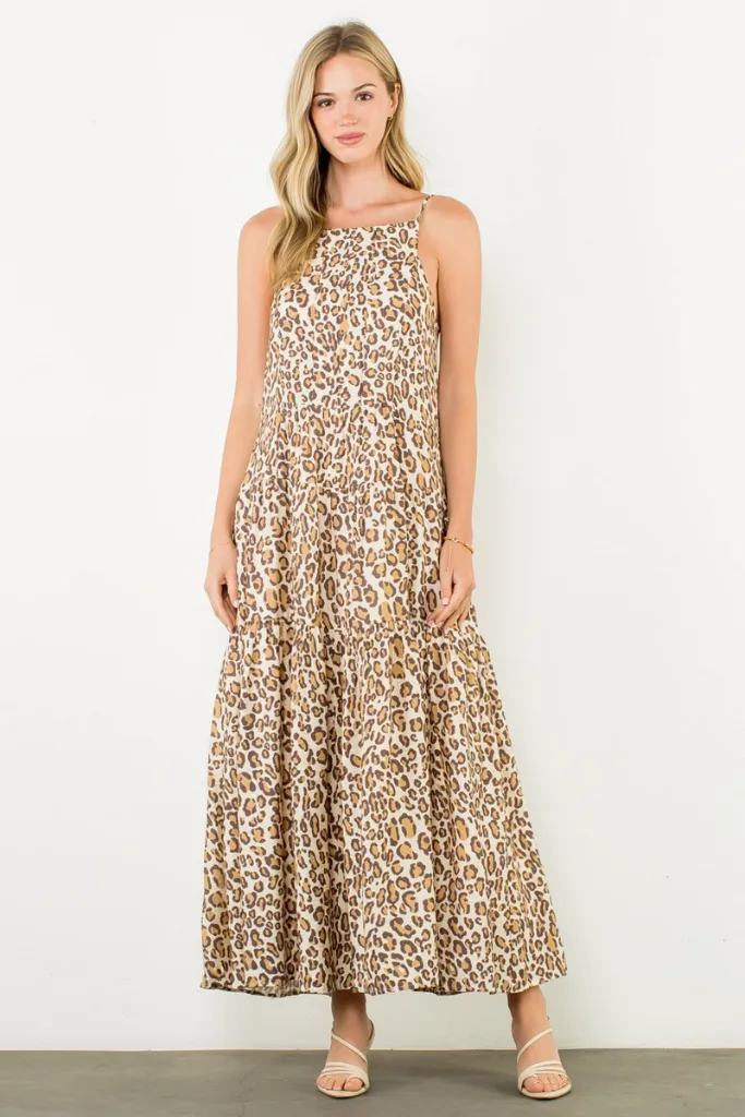 Stylish Waistband Design Hattie Leopard Print Maxi Dress