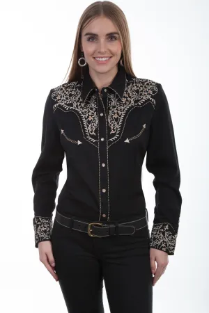 Cool Aesthetic Scully Womens Black Poly/Rayon Scroll L/S Blouse Scully Womens Black Poly/Rayon Scroll L/S Blouse High Quality Holiday Vibes Winter Warmth
