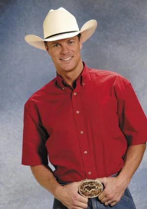 Cool Comfort Roper Mens Red 100% Cotton S/S 1 Pkt Button Down Poplin Western Shirt Clean Edge Trim Roper Mens Red 100% Cotton S/S 1 Pkt Button Down Poplin Western Shirt