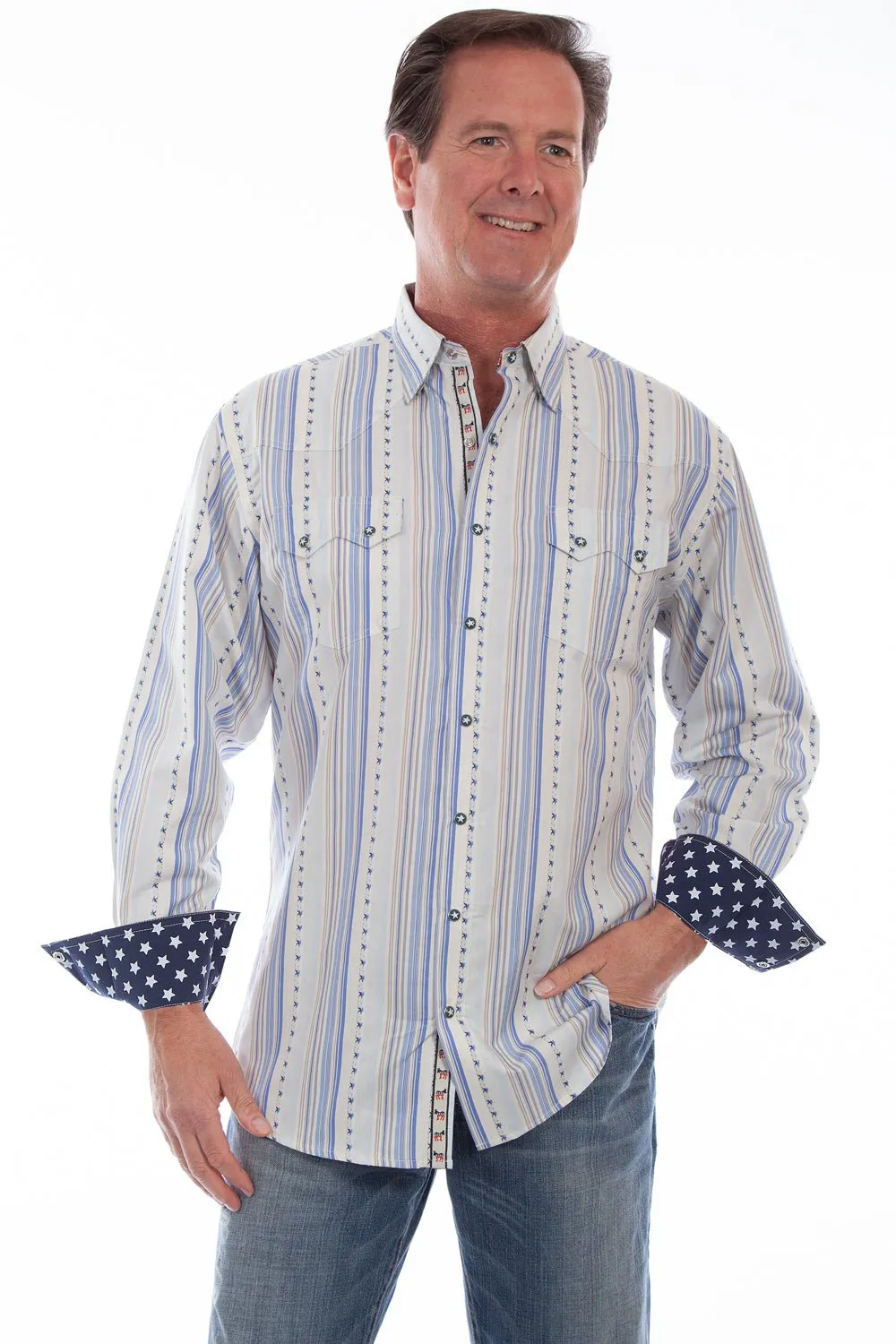 Scully Mens Blue 100% Cotton Signature Election L/S Shirt Loose Comfort