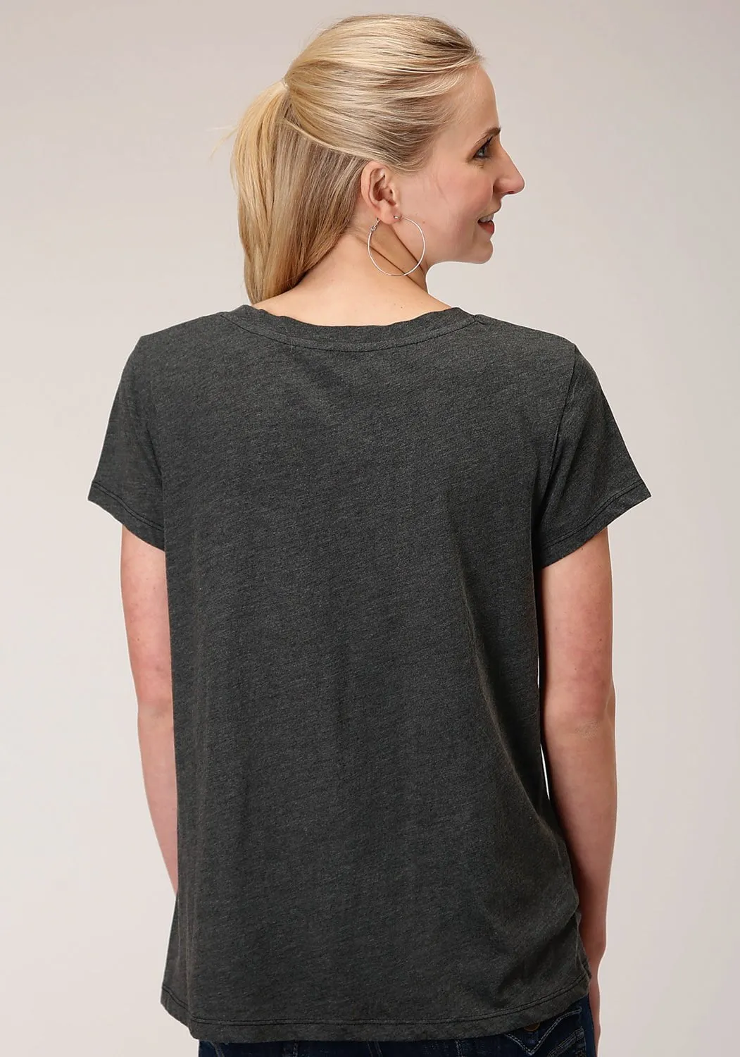 Smooth Finish Roper Womens Grey Poly/Rayon Southwestern Scene S/S T-Shirt