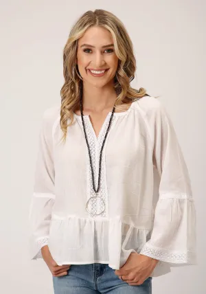 Cool Fit Roper Womens Split Front Neck White 100% Cotton L/S Blouse Roper Womens Split Front Neck White 100% Cotton L/S Blouse Vibrant color Active Comfort