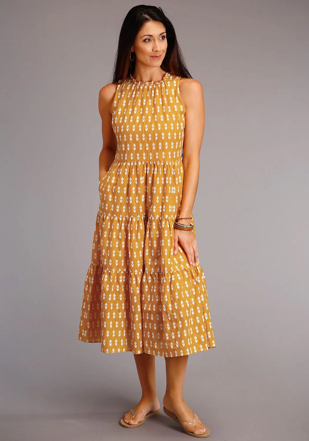 Stetson Womens Yellow 100% Cotton Aztec Schiffli S/L Dress Autumn Days Outdoor Enthusiast Streetwear Fan Date Night Sunny Vibes